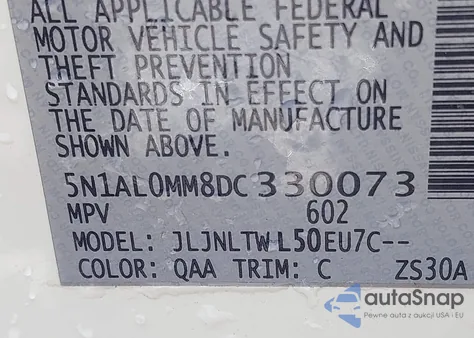 2013 Infiniti Jx35 z USA, uszkodzony, nr VIN 5N1AL0MM8DC330073